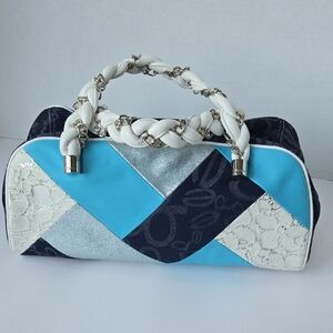 Bebe Blue and White Logo Handbag